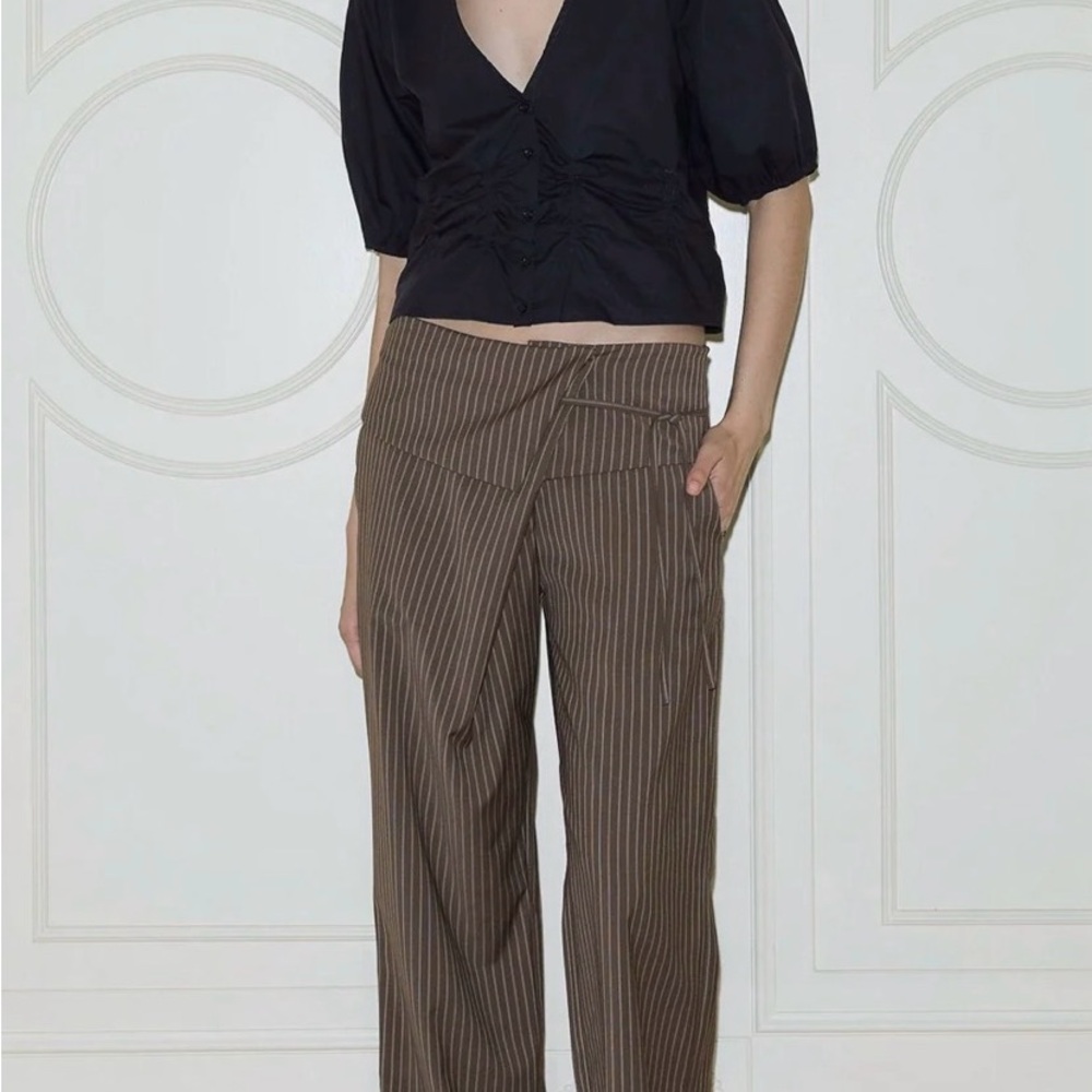 Deiji Studios Folded Wool Trousers in Sable Stripe